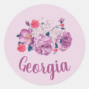 Georgia Namn Blommig Anpassad Vintage Blomma Flick Runt Klistermärke