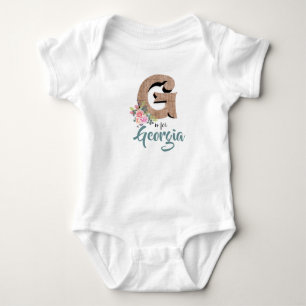 Georgia Namn Reveal Wood Brev Blommigt Girl Romper T Shirt