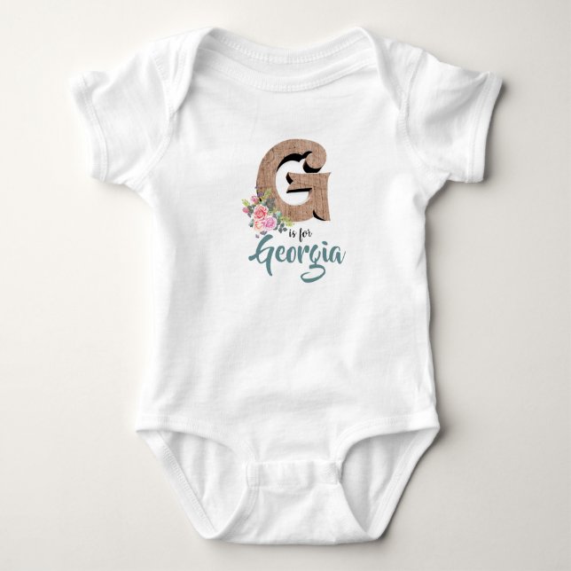 Georgia Namn Reveal Wood Brev Blommigt Girl Romper T Shirt (Framsida)