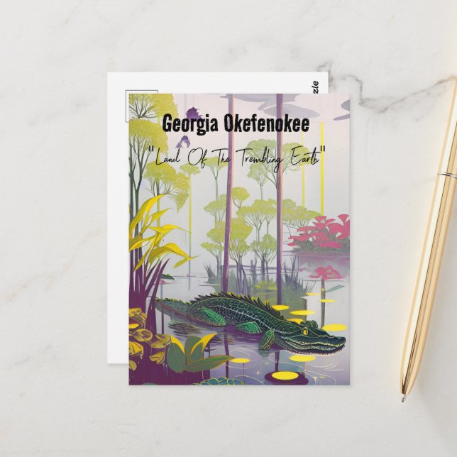 Georgia Okefenokee Land of the Trembling Earth Vykort (Fram/Back In Situ)