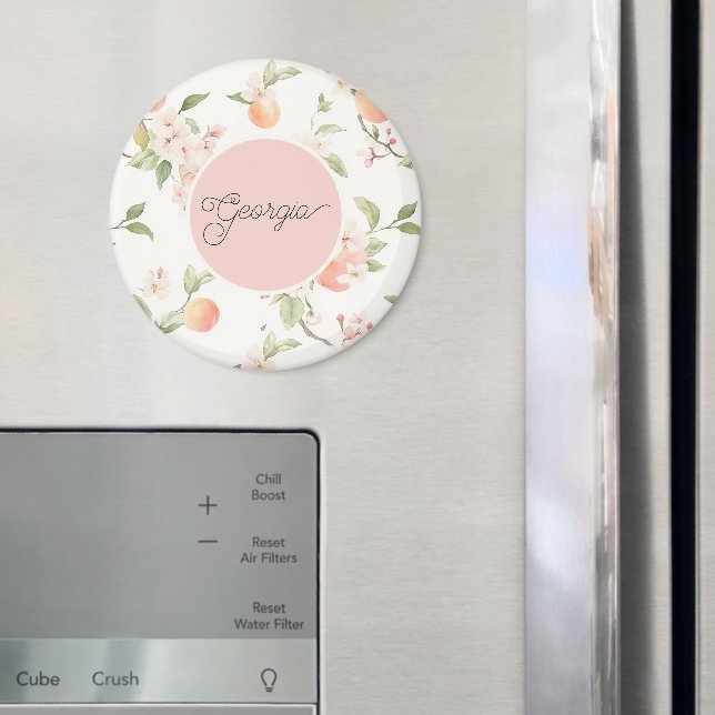Georgia Päron Hjärtfrukt Blommig Rosa Cirkel Magnet (In Situ (Fridge))