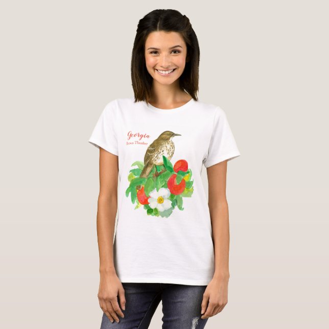 Georgia Peach Brown Thrasher Bird T Shirt (Hel framsida)