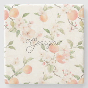 Georgia Peach Heart Frukt Blommig Stenunderlägg
