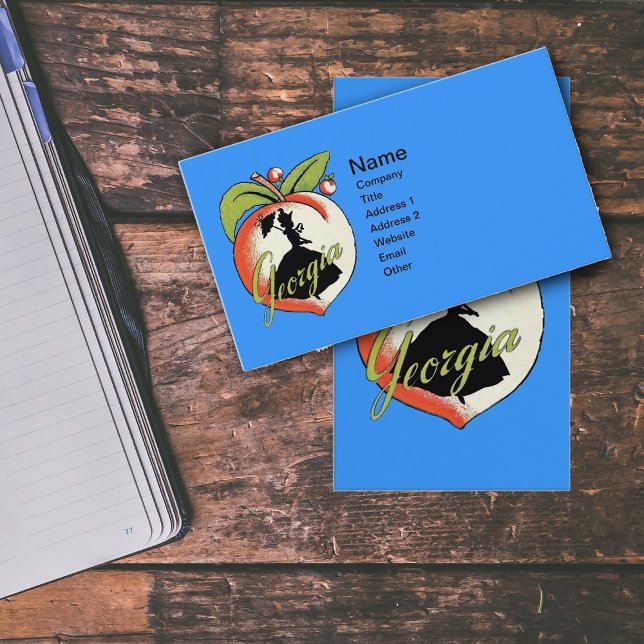Georgia Peach with Black Silhouette Southern Dam Visitkort (Southern bell silhouette on Georgia Peach on vibrant blue business cards.)