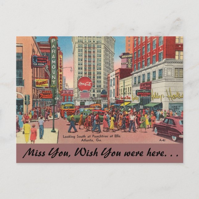 Georgia, Peachtree & Ellis Streets, Atlanta Vykort (Framsida)