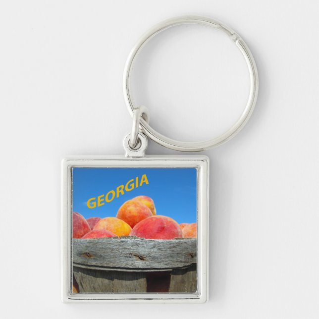 Georgia persika Keychain Fyrkantig Silverfärgad Nyckelring (Framsidan)