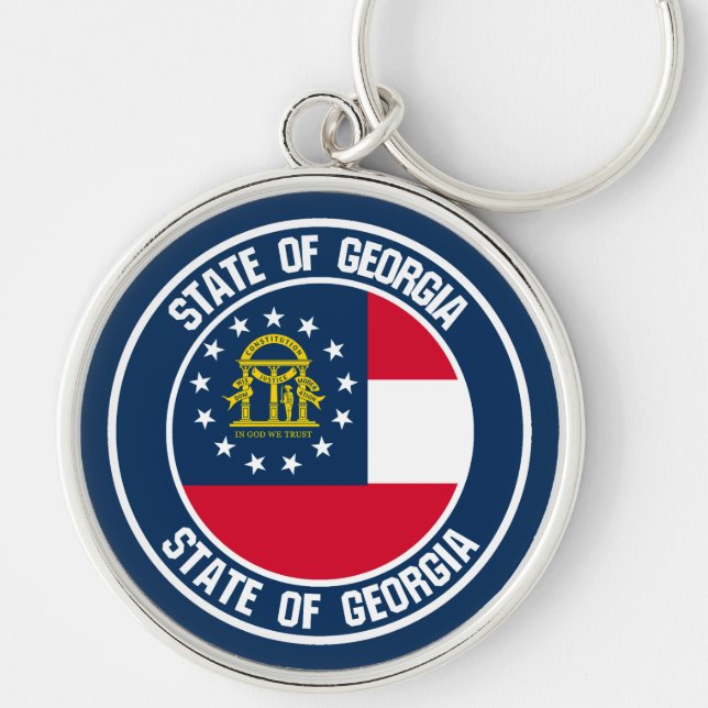 Georgia Round Emblem Rund Silverfärgad Nyckelring (Framsidan)