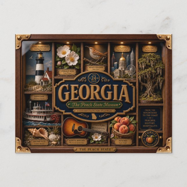 Georgia Shadow Box 3D Figurin Delstat Vykort (Framsida)
