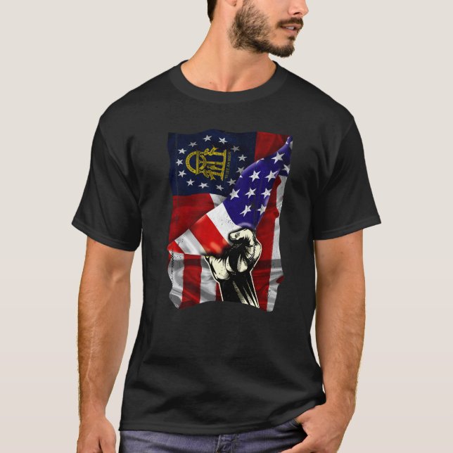 Georgia State Flag Distressed US American Patrioti T Shirt (Framsida)