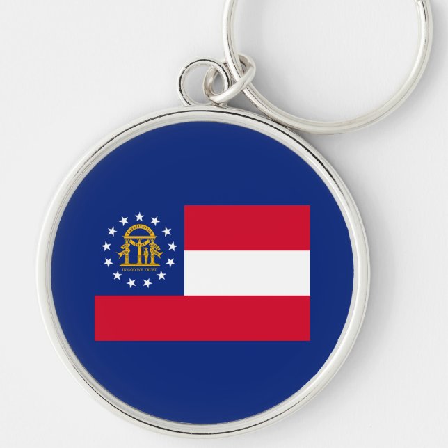 Georgia Statlig flagga Design Rund Silverfärgad Nyckelring (Framsidan)