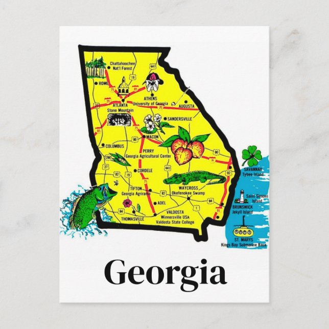 Georgia Statskarta Postkort Vykort (Framsida)