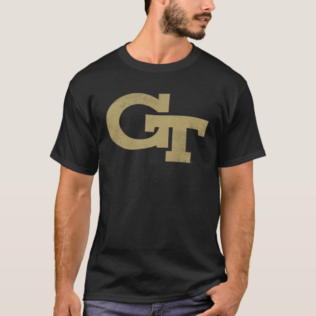 Georgia Tech Yellow Jackets Distressed Primary  1 T Shirt (Framsida)