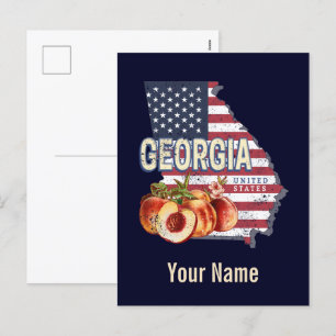 Georgia United Stater Retro State Karta Vintage US Helg Vykort