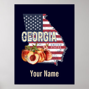 Georgia United Stater Retro State Karta Vintage US Poster
