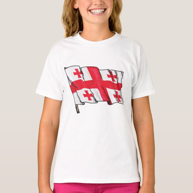 Georgian Flag Red and White Cross T Shirt (Framsida)