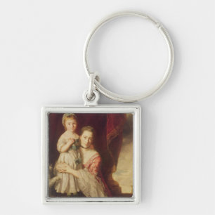 Georgiana, Countess Spencer med Dam Fyrkantig Silverfärgad Nyckelring