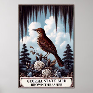 Georgias statliga fågel - Brun härmtrast Vintage Poster