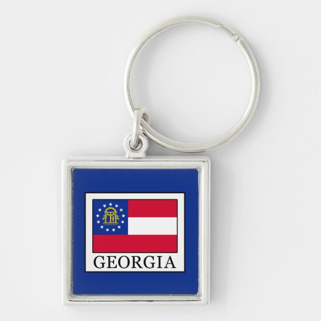 Georgien Fyrkantig Silverfärgad Nyckelring (Framsidan)