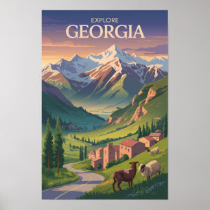 Georgien Kaukasus bergen resa konst vintage Poster