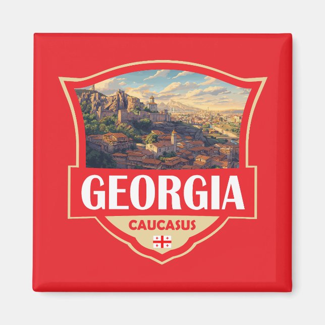 Georgien Land Illustration Retro Märke Magnet (Framsidan)