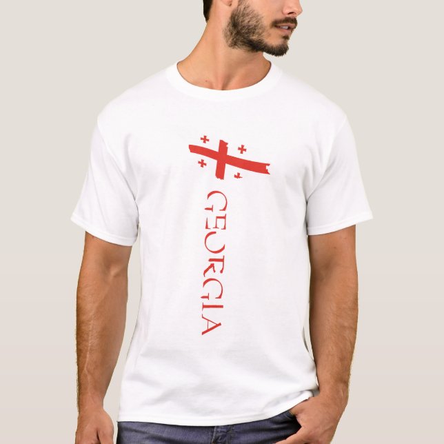 Georgien Landkarta Flagga T Shirt (Framsida)