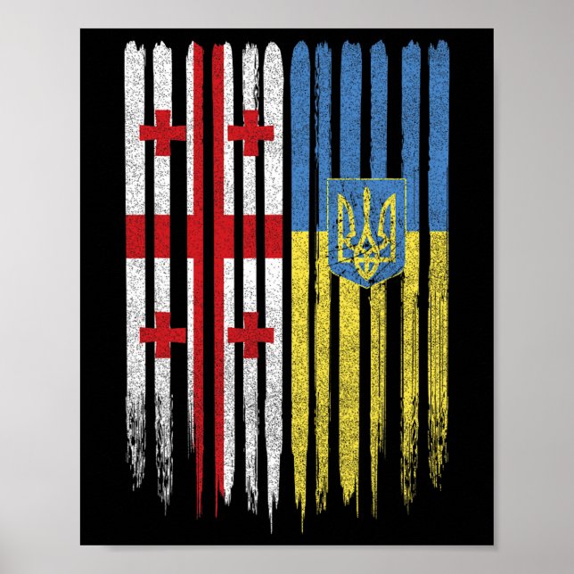 Georgien Ukraina Georgisk Ukrainsk Flagga  Poster (Framsidan)