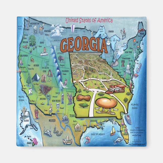 Georgien USA Karta Magnet (Framsidan)