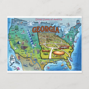 Georgien USA Karta Vykort