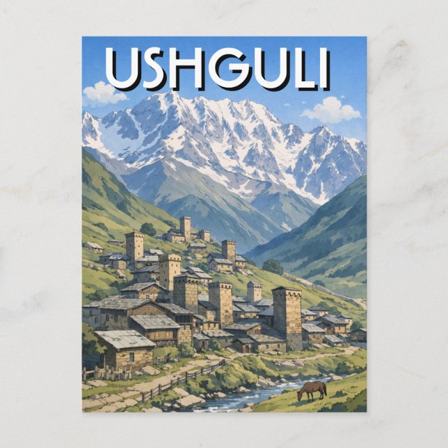 Georgien Ushguli Resor Vykort (Framsida)