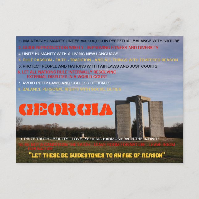 Georgiens Guidestones-kort Vykort (Framsida)