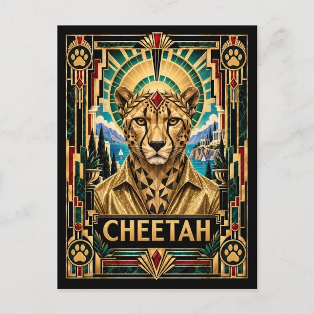 Gepard, Art Deco Wildlife Vykort (Framsida)