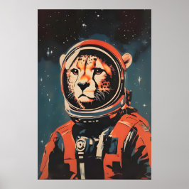 Gepard Astronaut Affisch, Gepard Retro Tryck