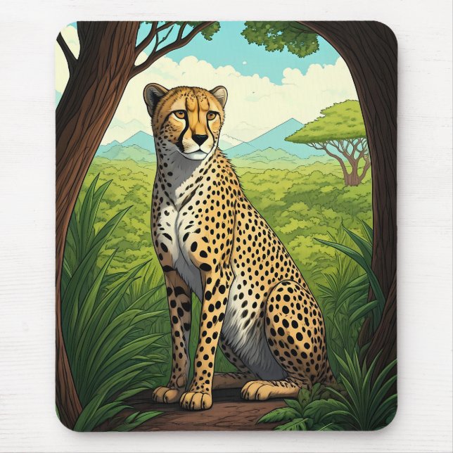 Gepard i frodig skog musmatta (Framsidan)