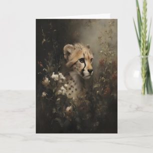 Gepard i vildblommor Vintage oljemålning, Mörk Kort
