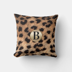 Gepard Leopard Djurtryck Monogram Guld Glitter Kudde