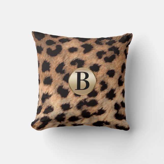 Gepard Leopard Djurtryck Monogram Guld Glitter Kudde (Framsida)