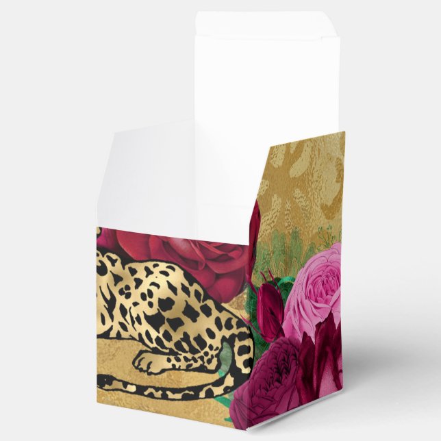 Gepard Leopard Röd Ros Blommig Blomma Mönster Presentaskar (Öppnad)