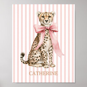 Gepard med rosa rosett och ränder poster