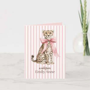 Gepard med rosa rosett och randigt monogram anteckningskort