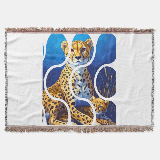 Gepard Mor och Unge Wildlife Design Filt (Framsidan)