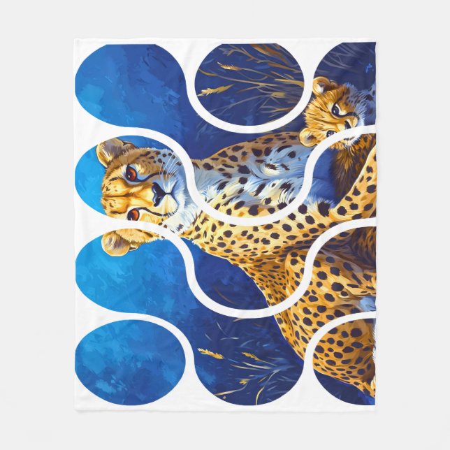 Gepard Mor och Unge Wildlife Design Fleecefilt (Framsidan)