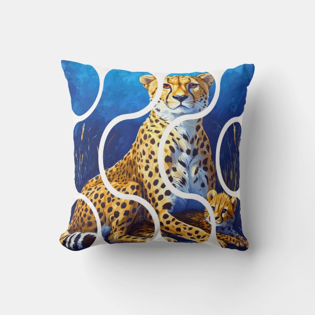 Gepard Mor och Unge Wildlife Design Kudde (Framsida)