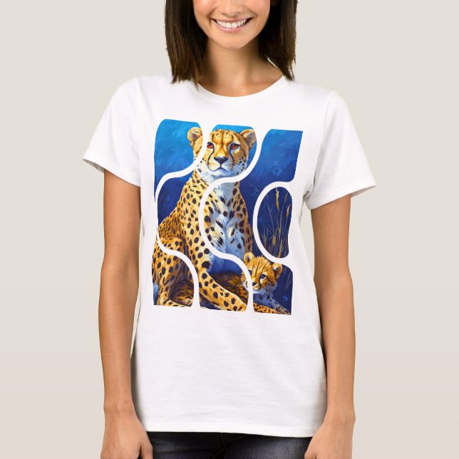 Gepard Mor och Unge Wildlife Design T Shirt (Framsida)