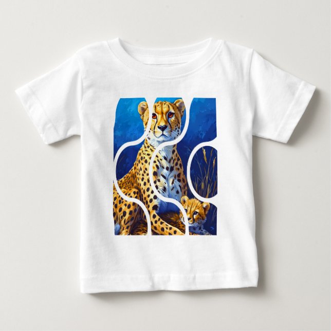 Gepard Mor och Unge Wildlife Design T Shirt (Framsida)