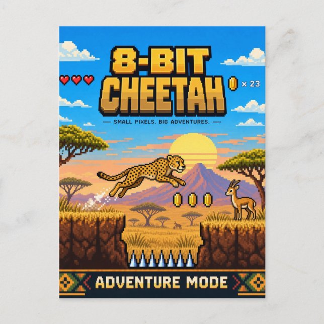 Gepard, Retro 8-Bit Pixel Art Vykort (Framsida)