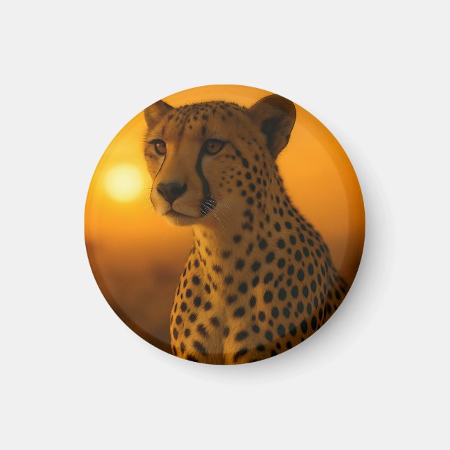 Gepard Solnedgång Porträtt Magnet (Framsidan)