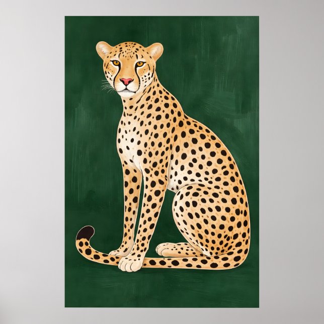 Gepardaffisch, Grön Bakgrund, Modernt Djur Poster (Framsidan)