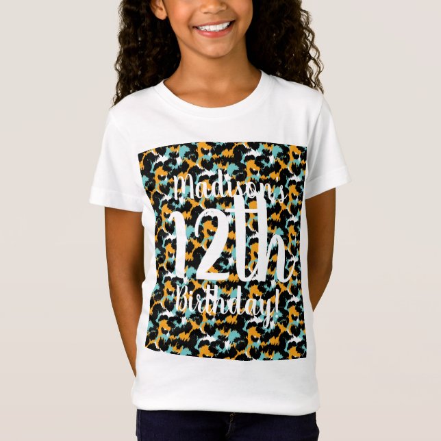 Geparddjurtryck Födelsedags T-Shirts för Flickor (Framsida)