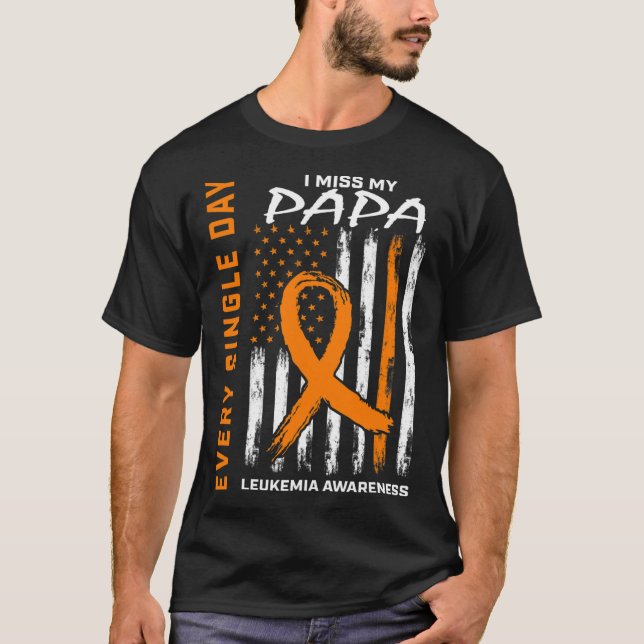 Ger förlust av Pappa Orange Leukemi Awareness Flag T Shirt (Framsida)