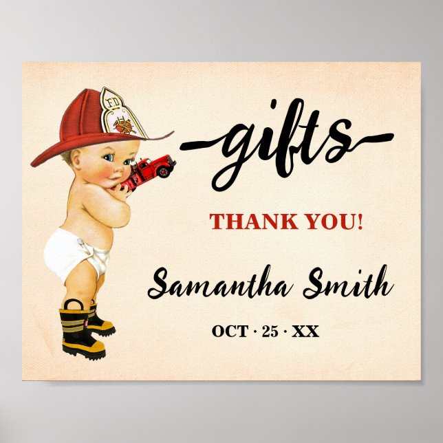Ger lilla Firefighter Baby Shower-skylt Poster (Framsidan)